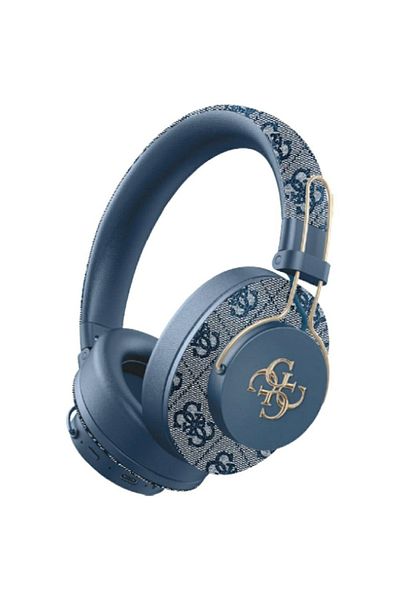 Guess Căști wireless Guess, logo metalic 4G, Bluetooth 5.3, ENC, USB C, piele ecologică, 300mAh, albastre