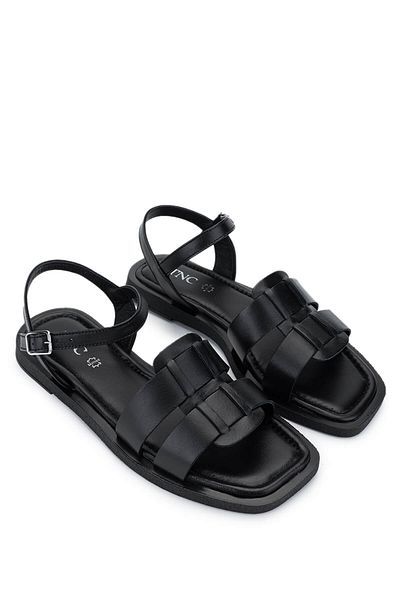 Tamer Tanca Women's Genuine Leather Black Flat Sandals