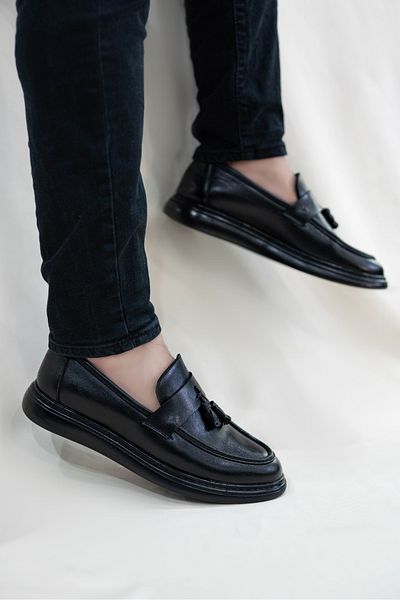 Nubbock Men's Black Skin Tasseled Daily Orthopedic Shoes Nk1066