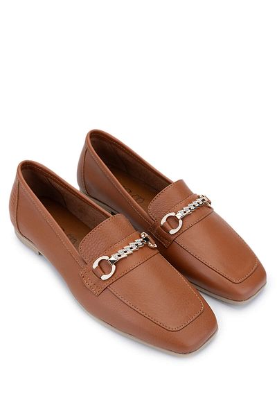 Tamer Tanca Women's Genuine Leather Tan Leather Loafer Shoes