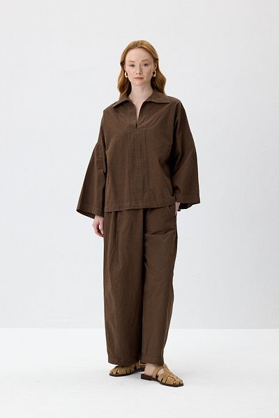 KUAD Σετ παντελονιού Oversize Casual κοπής σε καφέ χρώμα