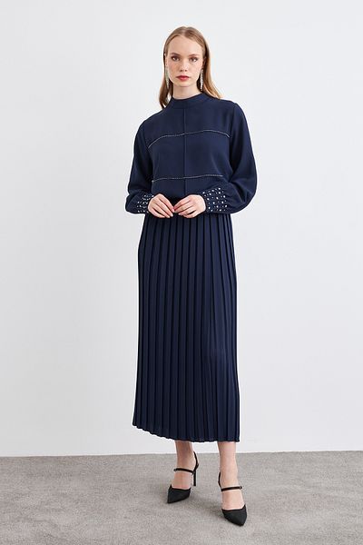VAVİNOR Arin Pleated Double Suit - Navy Blue
