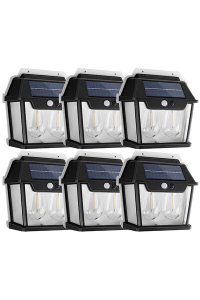 NEXTLY Set 6 X Lampa Solara De Exterior Cu 2 Becuri , 3 Moduri De Functionare, Senzori De Miscare