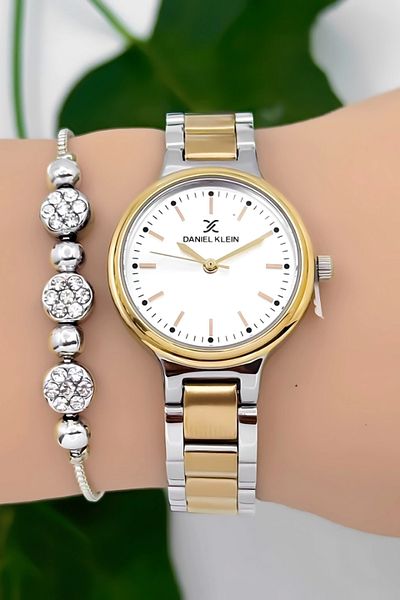 Daniel Klein Steel Cord Women Wrist Watch 3 Atm Water Resistant Silver-Gold Zmdk1183