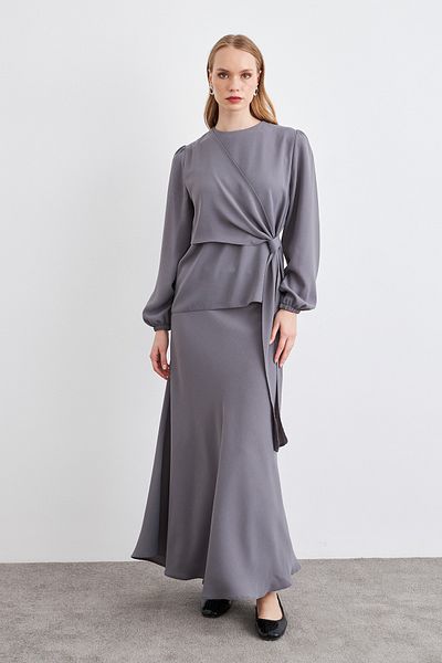 VAVİNOR Roza Skirt Blouse Set - Gray