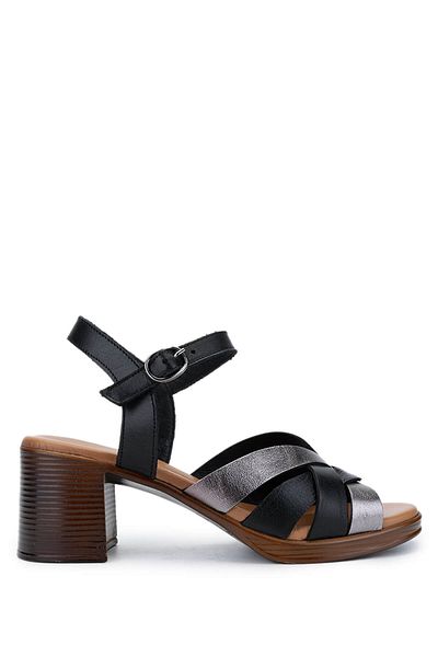 Tamer Tanca Women's Genuine Leather Black Heeled Sandals