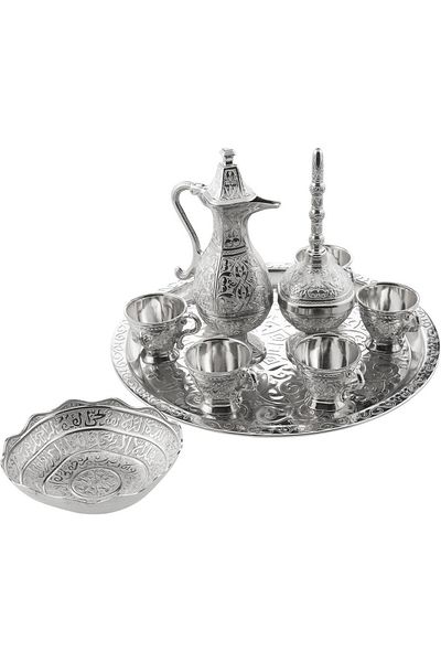 Yasir Zamzam Cup, Zamzam Set, Full Set, Marbled, 10 Pieces, Metal, Silver Color, Hajj and Umrah Gift