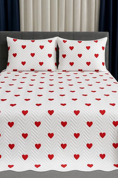 coverbox Double Dowry Pique Bed Cover Set 200X220 cm Multi-Purpose Blanket with 2 Pillow Cases