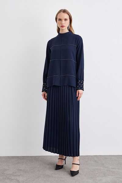 VAVİNOR Arin Pleated Double Suit - Navy Blue