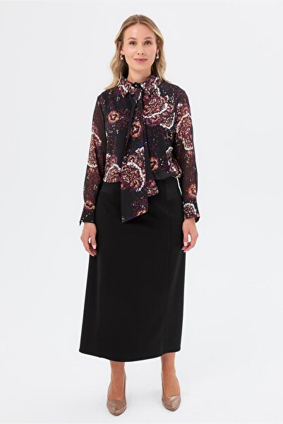 accort Yanları Lastik Detaylı Büyük Beden Etek-SİYAH