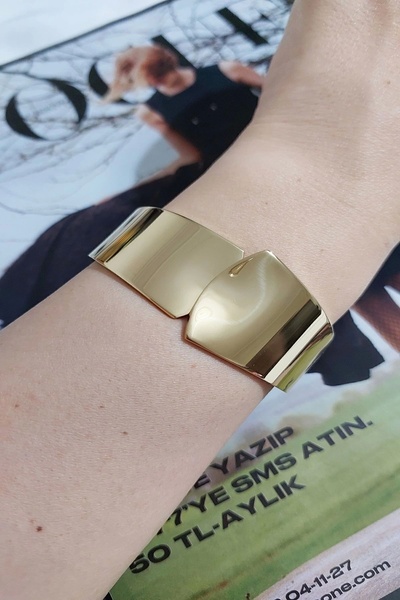 SEVİLLE AKSESUAR ÇELİK KALIN TASARIM GOLD KELEPÇE BİLEKLİK