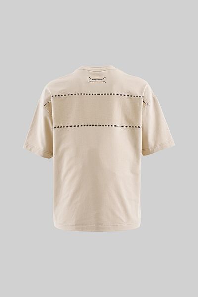 Machinist Men's Patch and Stitch Details Oversize Soft Beige T-Shirt