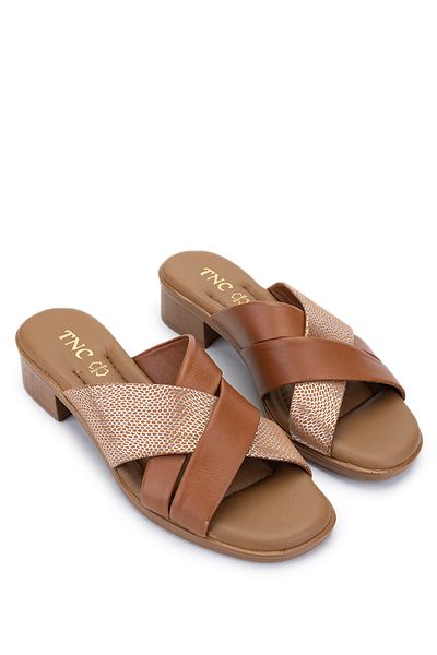 Tamer Tanca Women's Genuine Leather Tan Heeled Slippers