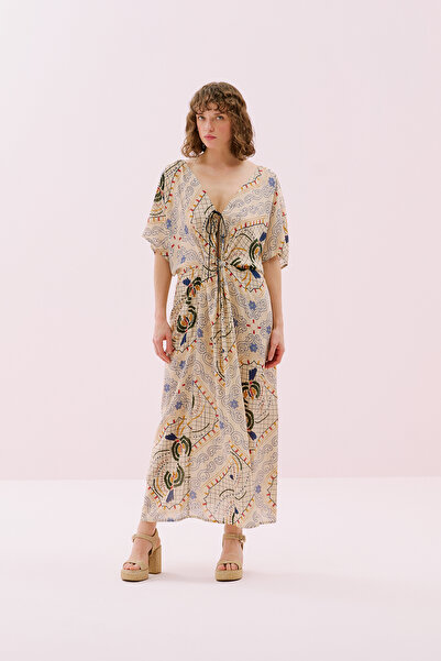 Roman Önü Bağlama Detaylı Uzun Elbise Standart Renk Y2562108_089