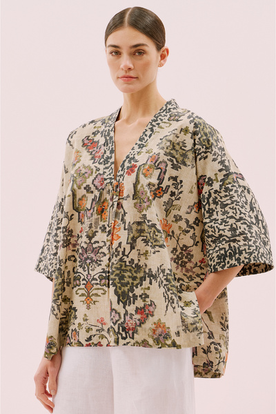 Roman V Yaka Desenli Tunik Standart Renk Y2562105_089