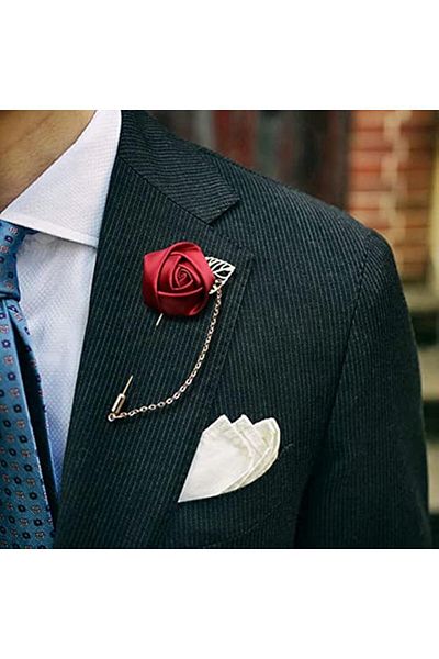 fulina Gold Foil Brooch, With Red Rose and Metal Chain, Handmade, Suitable for Suits and Weddings