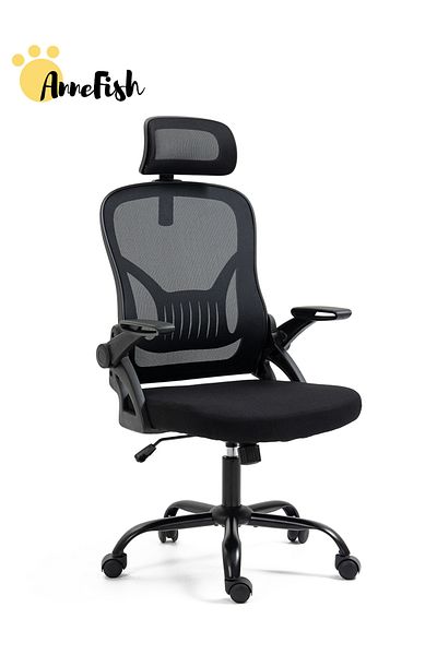 AnneFish Ergonomic Mesh Office Chair Adjustable Lumbar Executive Swivel Computer Chair with Flip-up Armrests