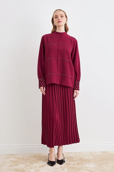VAVİNOR Arin Pleated Double Suit - Claret Red