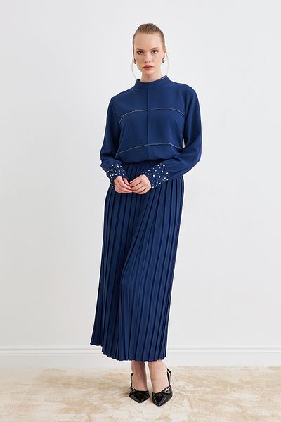 VAVİNOR Arin Pleated Double Suit - Indigo