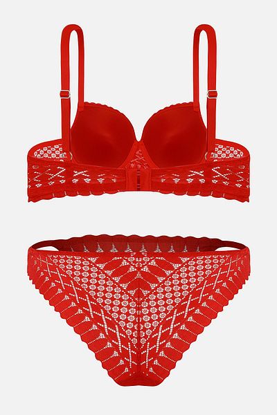Wonna Aurora Lace Bra Panty Set - Push up Support - 2721 - Red