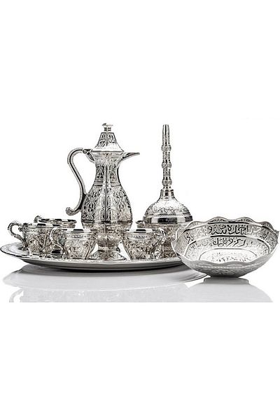 Yasir Zamzam Cup, Zamzam Set, Full Set, Marbled, 10 Pieces, Metal, Silver Color, Hajj and Umrah Gift