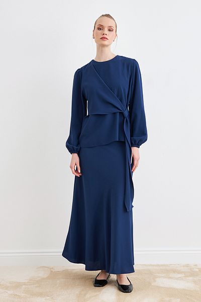 VAVİNOR Roza Skirt Blouse Set - Indigo