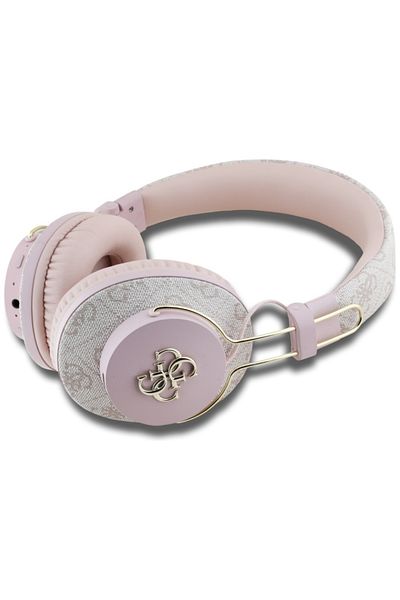 Guess Căști wireless, logo metalic 4g, Bluetooth 5.3, carcasă, USB C, piele ecologică, 300mah, roz