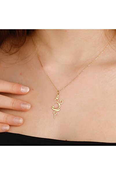altın temas Kaligrafik OM Sembolü Kolye – 925 Ayar Gümüş Üzeri 18K Altın Kapl...