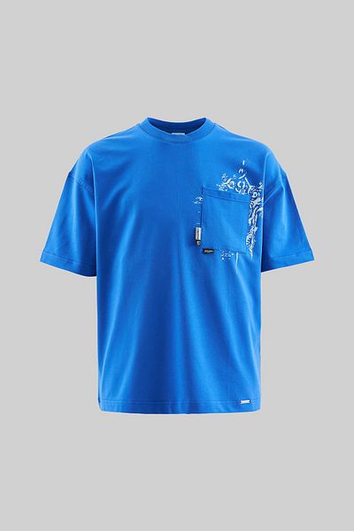 Machinist Men's Label and Print Pocket Oversize Soft Blue T-Shirt