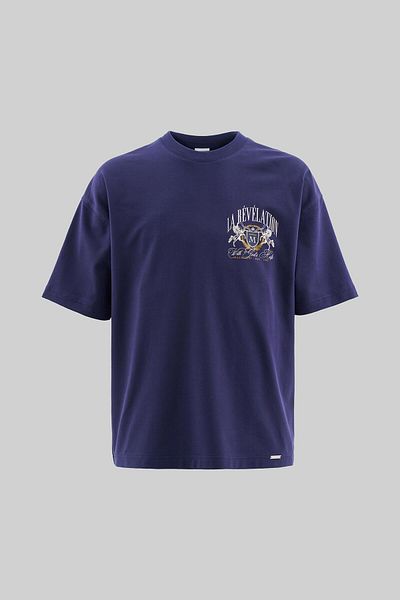 Machinist Men's La Revelation Printed Oversize Navy Blue T-Shirt