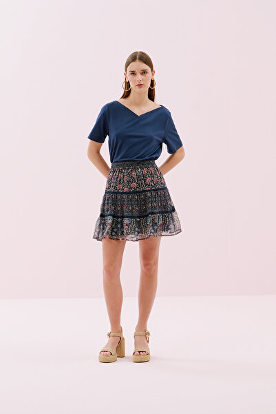 Roman Beli Lastikli Pileli Mini Etek Standart Renk Y2562116_089