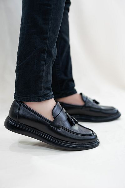 Nubbock Men's Black Skin Tasseled Daily Orthopedic Shoes Nk1066