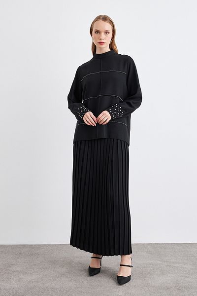 VAVİNOR Διπλό Σετ Arin Pleated - Μαύρο