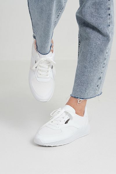 Beyond Women's White Lace-Up Mesh Detailed Leather Sneaker 3cm Byndjack01