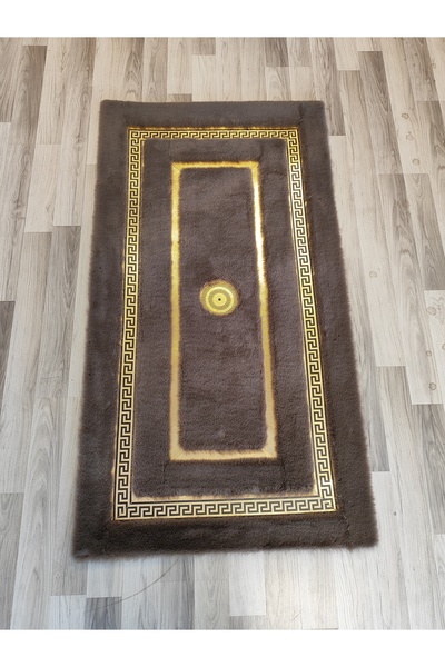KuzeyCarpet açık kahve renkli gold varakli peluş halı