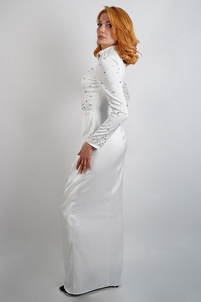 SpringStore Ecru Beaded Hijab Evening Dress