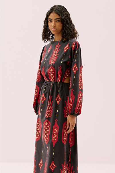 Roman Sırtı Bağlama Detaylı Beli Lastikli Uzun Elbise Standart Renk Y2563120_089