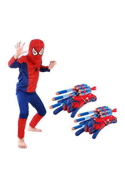 KidMania Set costum Spiderman KidMania® cu doua manusi lansator cu ventuze pentru copii 5-7 ani 110 - 120 cm
