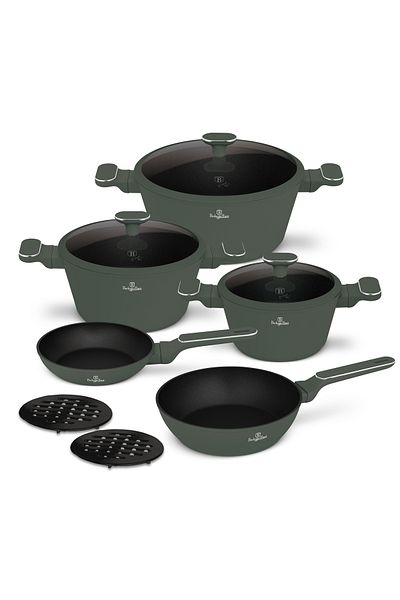 Berlinger Haus Set de vase de gătit BerlingerHaus cu 10 piese – Colecția Verde Mat, Antiaderentă TitanPRO, Inducție, Verde