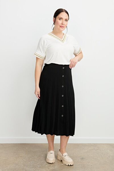 accort Büyük Beden Kristal Uzun Etek-SİYAH