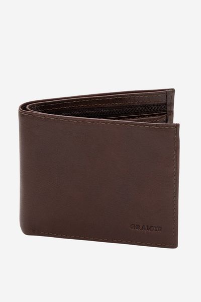 Grande Gd 1556 Real Leather Men's Wallet with Zipper Inside Brown