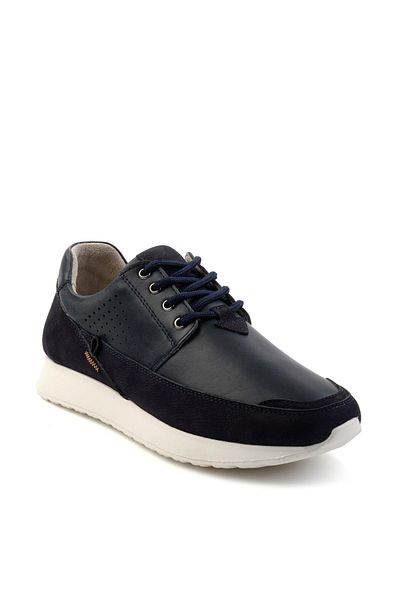 Bambi Navy Blue Leather Men's Casual Shoes E 01076501103