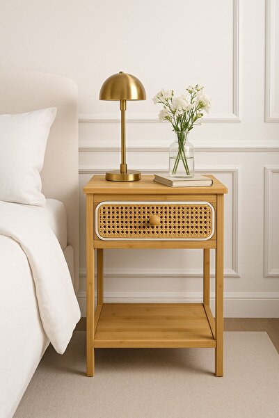 Arma House Rattan Kapaklı Bambu Yatak Başı Komodin 40*35*60 Cm