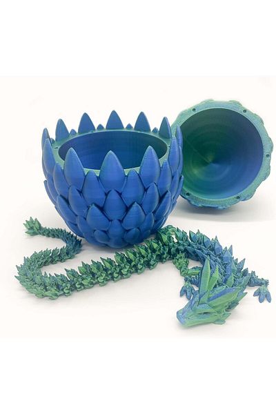 Yelajoy Children's surprise dragon egg toy, 3D printing technology, containing a crystal dragon, blue-green