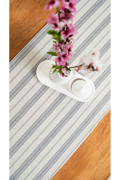 abidehanım Bohemian Runner |   Gray Striped Linen Runner 40 X 150 cm