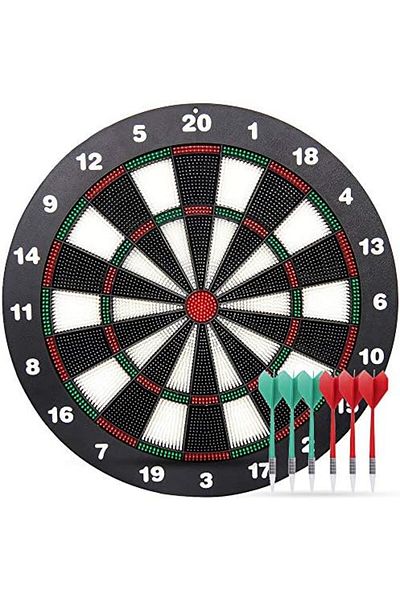 Generic Safety Plastic Dart + 16.5 Inch Game Dartboard Set, With 6 Bristle Darts - Staple-free Bullse
