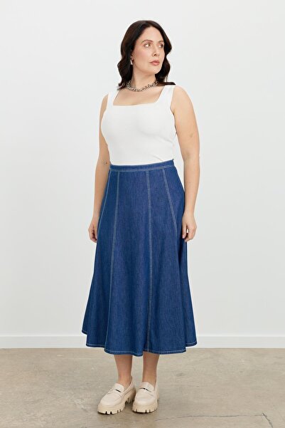 accort Büyük Beden Kloş Kot Etek-LACI