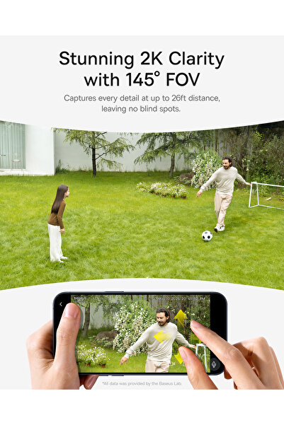 Baseus كاميرا مراقبة خارجية S1 تعمل بالطاقة الشمسية بدقة 2K، IP67، بطارية 10400 مللي أمبير/ساعة، كشف الذكاء الاصطناعي، ذاكرة مدمجة 8 جيجابايت