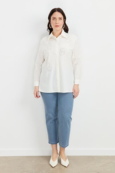 accort Büyük Beden Çiçek Desenli Gömlek-KEMIK