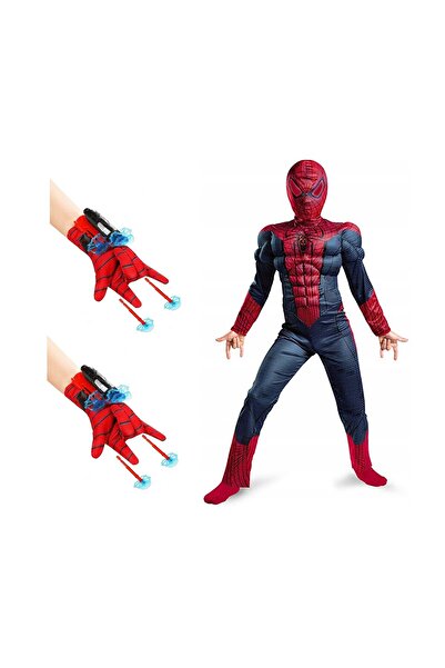 KidMania Set costum Spiderman KidMania® cu muschi si doua manusi lansator pentru copii 3-5 ani 100 - 110 cm